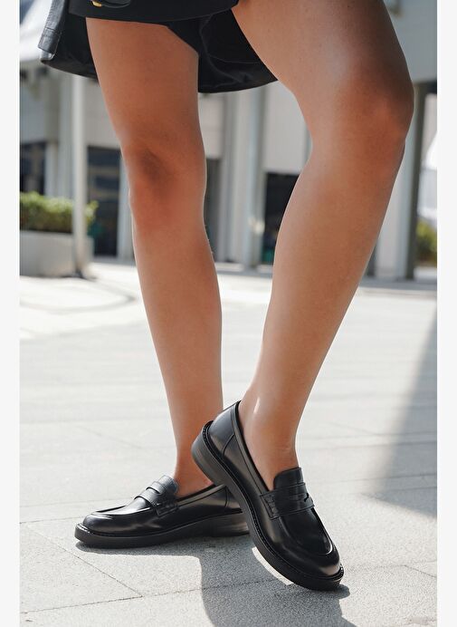 Kadın Loafer Günlük Klasik Ayakkabı Casual Makosen Fonle Siyah - Görsel 3