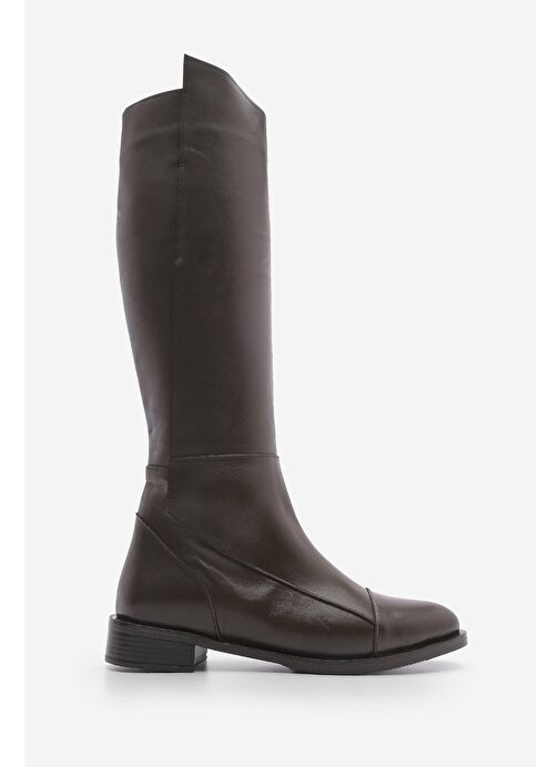 Kadın Hakiki Deri Günlük Çizme Dizaltı Fermuarlı Klasik Çizme Anis Kahve - Görsel 4