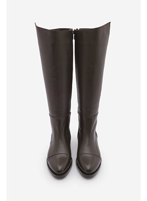 Kadın Hakiki Deri Günlük Çizme Dizaltı Fermuarlı Klasik Çizme Anis Kahve - Görsel 7