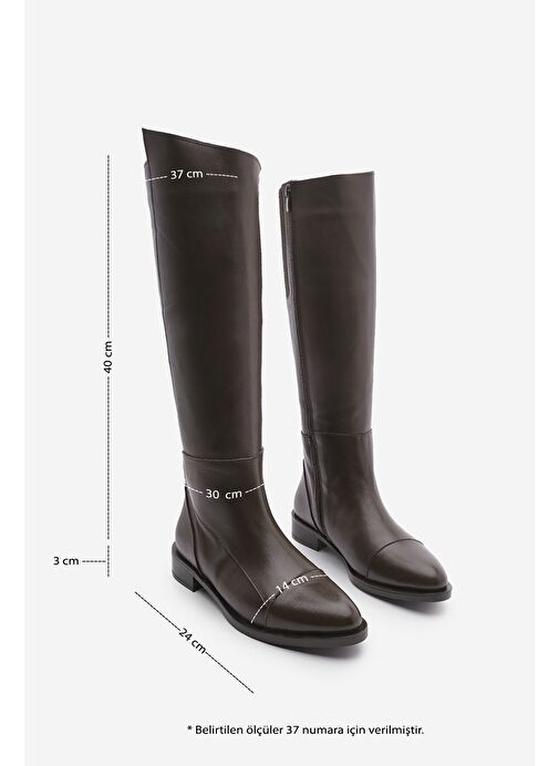 Kadın Hakiki Deri Günlük Çizme Dizaltı Fermuarlı Klasik Çizme Anis Kahve - Görsel 9