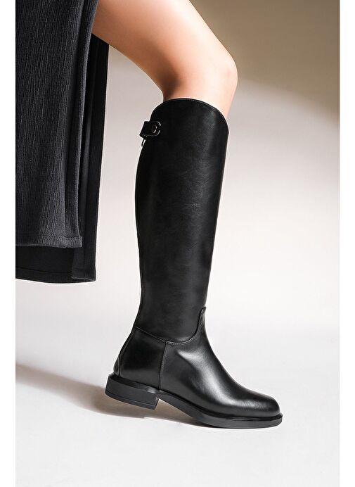Kadın Günlük Çizme Dizaltı Arkadan Fermuarlı Milana Siyah - Görsel 8