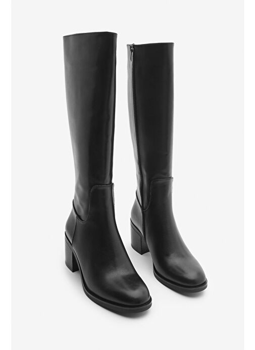 Kadın Topuklu Çizme Dizaltı Fermuarlı Günlük Klasik Çizme Yovar Siyah - Görsel 6