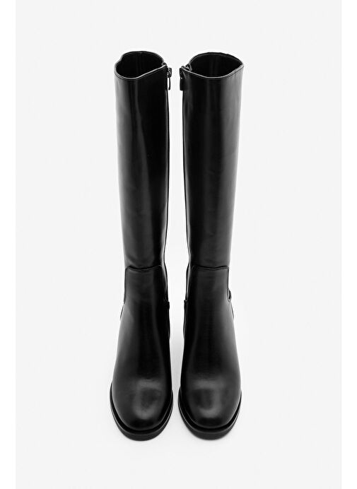 Kadın Topuklu Çizme Dizaltı Fermuarlı Günlük Klasik Çizme Yovar Siyah - Görsel 7
