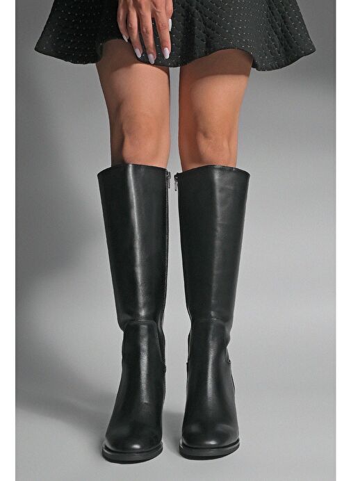 Kadın Topuklu Çizme Dizaltı Fermuarlı Günlük Klasik Çizme Yovar Siyah - Görsel 8