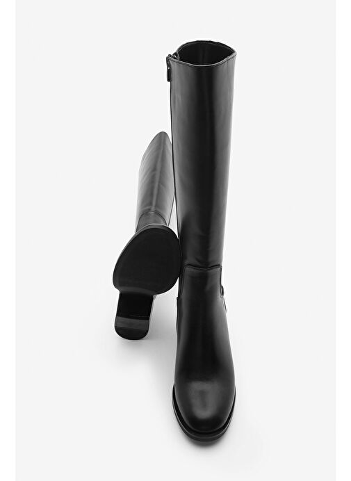 Kadın Topuklu Çizme Dizaltı Fermuarlı Günlük Klasik Çizme Yovar Siyah - Görsel 9