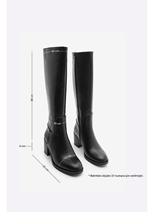 Kadın Topuklu Çizme Dizaltı Fermuarlı Günlük Klasik Çizme Yovar Siyah - Görsel 5
