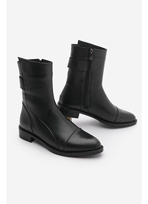 Kadın Hakiki Deri Günlük Bot Fermuarlı Tekas Siyah - Görsel 2
