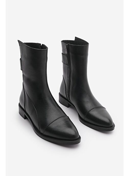 Kadın Hakiki Deri Günlük Bot Fermuarlı Tekas Siyah - Görsel 5