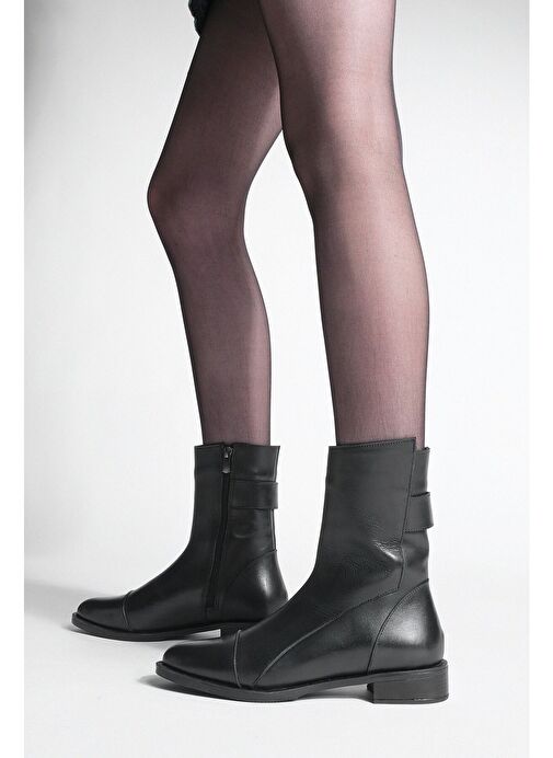 Kadın Hakiki Deri Günlük Bot Fermuarlı Tekas Siyah - Görsel 6