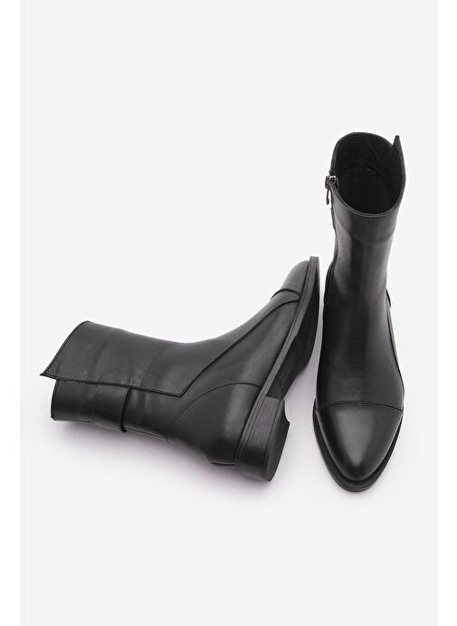 Kadın Hakiki Deri Günlük Bot Fermuarlı Tekas Siyah - Görsel 8