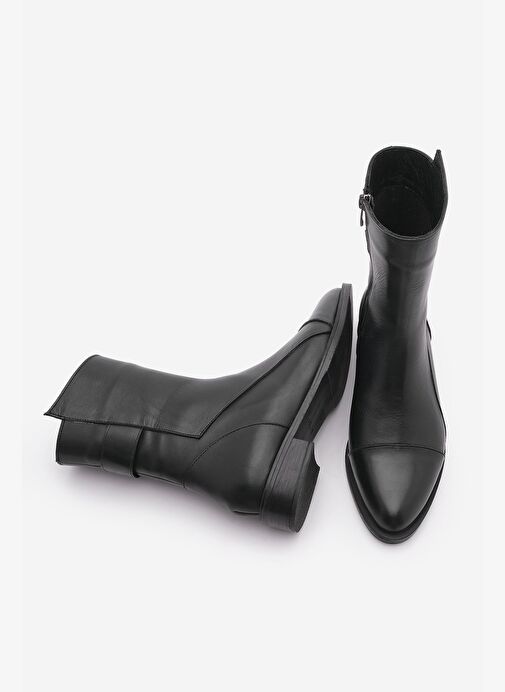 Kadın Hakiki Deri Günlük Bot Fermuarlı Tekas Siyah - Görsel 4