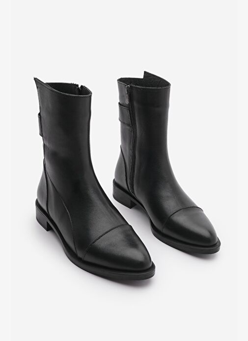 Kadın Hakiki Deri Günlük Bot Fermuarlı Tekas Siyah - Görsel 8
