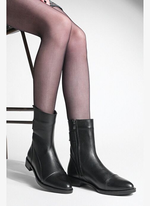 Kadın Hakiki Deri Günlük Bot Fermuarlı Tekas Siyah - Görsel 7
