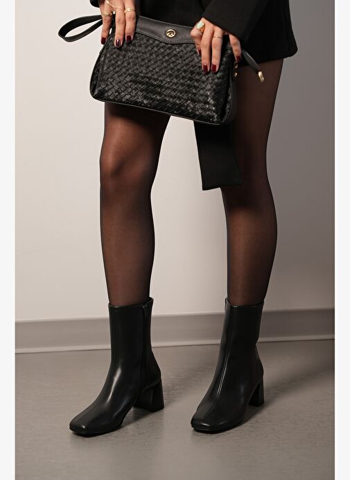 Kadın Topuklu Bot Küt Burun Fermuarlı Nonas Siyah - Görsel 5