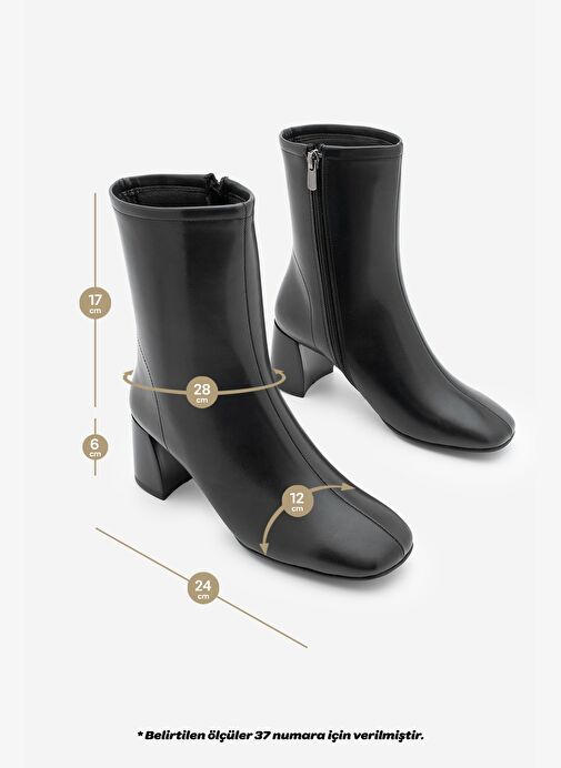 Kadın Topuklu Bot Küt Burun Fermuarlı Nonas Siyah - Görsel 9