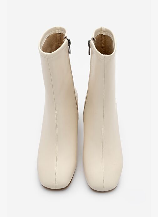 Kadın Topuklu Bot Küt Burun Fermuarlı Nonas Ekru - Görsel 6