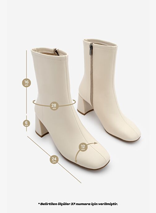 Kadın Topuklu Bot Küt Burun Fermuarlı Nonas Ekru - Görsel 9