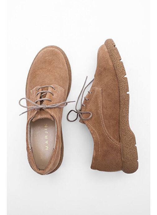 Kadın Hakiki Deri Oxford Ayakkabı Bağcıklı Günlük Ayakkabı Alyen Taba Süet - Görsel 3
