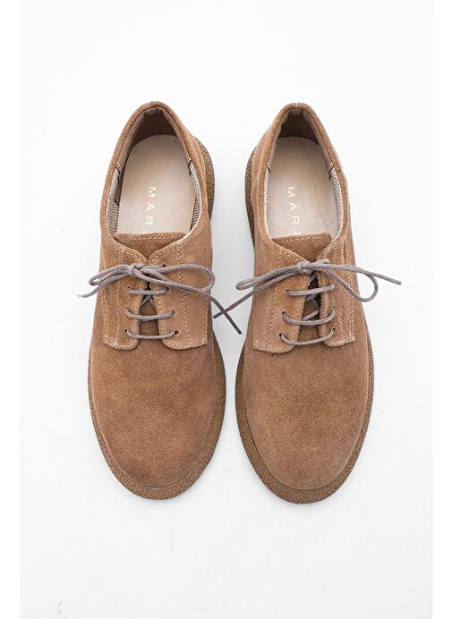 Kadın Hakiki Deri Oxford Ayakkabı Bağcıklı Günlük Ayakkabı Alyen Taba Süet - Görsel 8