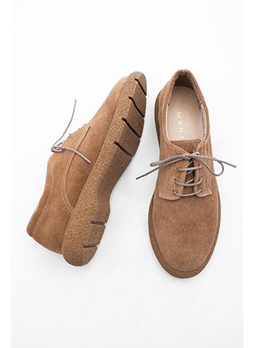 Kadın Hakiki Deri Oxford Ayakkabı Bağcıklı Günlük Ayakkabı Alyen Taba Süet - Görsel 9