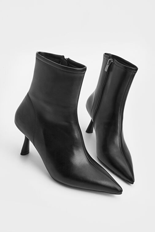 Kadın Topuklu Bot Sivri Burun Kadeh Ökçe Günlük Klasik Bot Tepon Siyah - Görsel 8