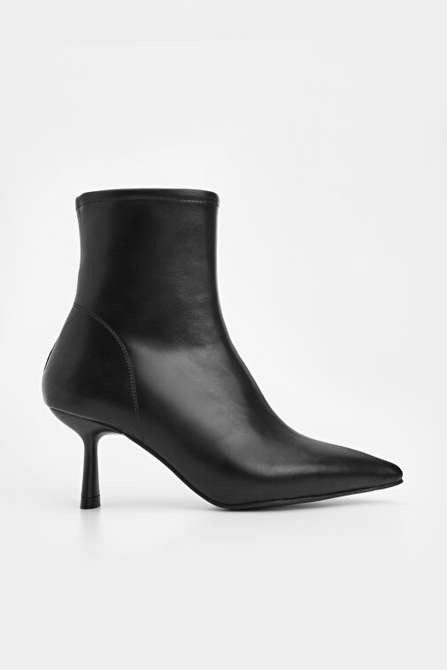 Kadın Topuklu Bot Sivri Burun Kadeh Ökçe Günlük Klasik Bot Tepon Siyah - Görsel 2