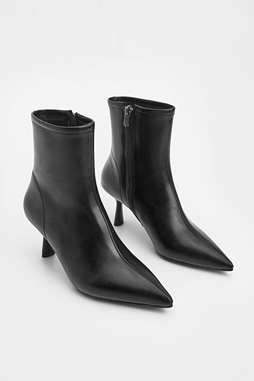 Kadın Topuklu Bot Sivri Burun Kadeh Ökçe Günlük Klasik Bot Tepon Siyah - Görsel 3