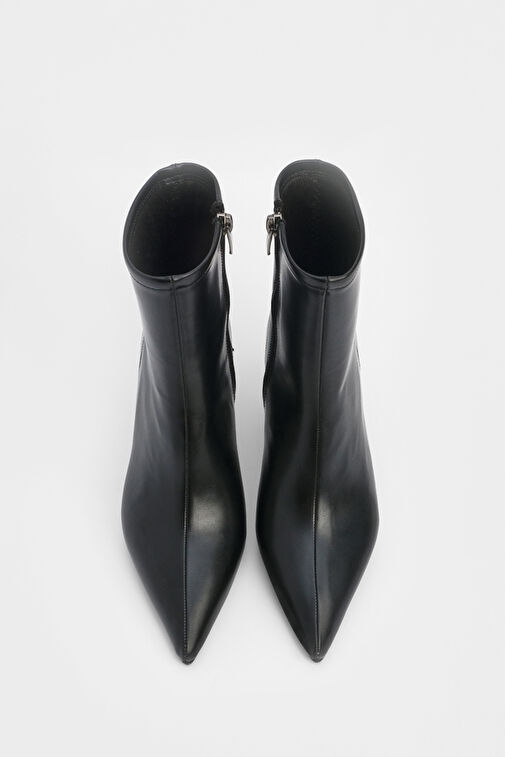 Kadın Topuklu Bot Sivri Burun Kadeh Ökçe Günlük Klasik Bot Tepon Siyah - Görsel 4