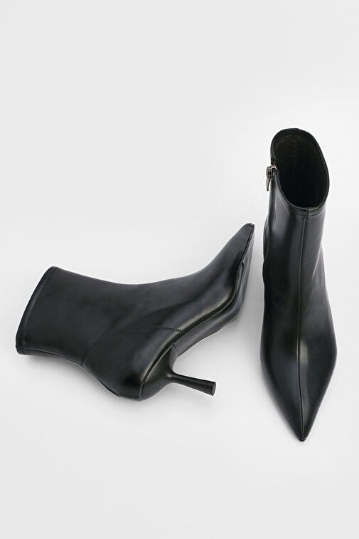 Kadın Topuklu Bot Sivri Burun Kadeh Ökçe Günlük Klasik Bot Tepon Siyah - Görsel 5