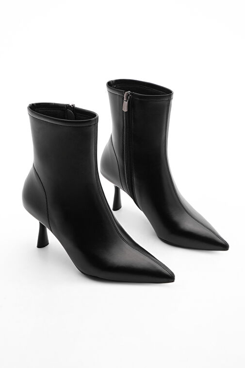 Kadın Topuklu Bot Sivri Burun Kadeh Ökçe Günlük Klasik Bot Tepon Siyah - Görsel 6
