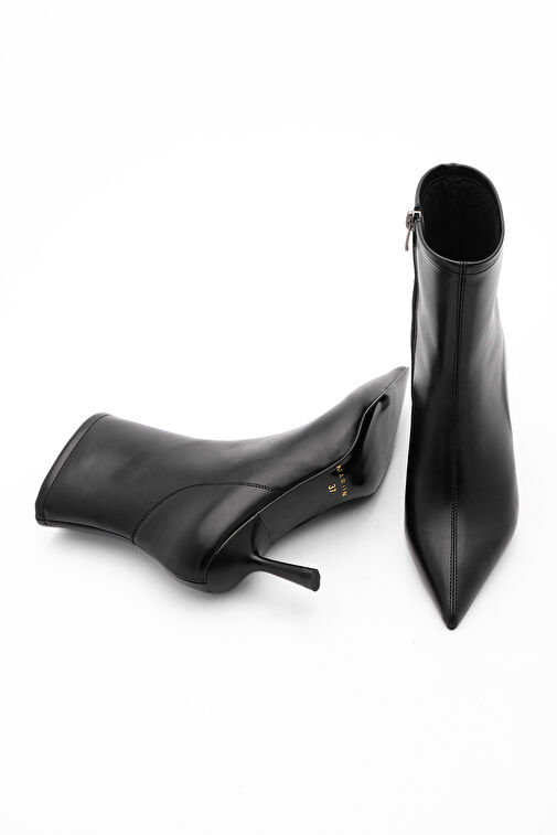 Kadın Topuklu Bot Sivri Burun Kadeh Ökçe Günlük Klasik Bot Tepon Siyah - Görsel 7