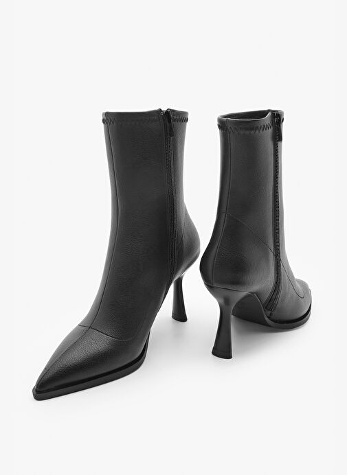 Kadın Topuklu Bot Sivri Burun Kadeh Ökçe Günlük Klasik Bot Holes Siyah - Görsel 2