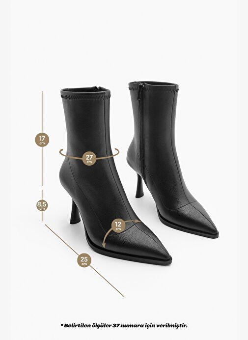 Kadın Topuklu Bot Sivri Burun Kadeh Ökçe Günlük Klasik Bot Holes Siyah - Görsel 9