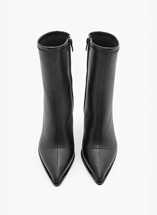 Kadın Topuklu Bot Sivri Burun Kadeh Ökçe Günlük Klasik Bot Holes Siyah - Görsel 6