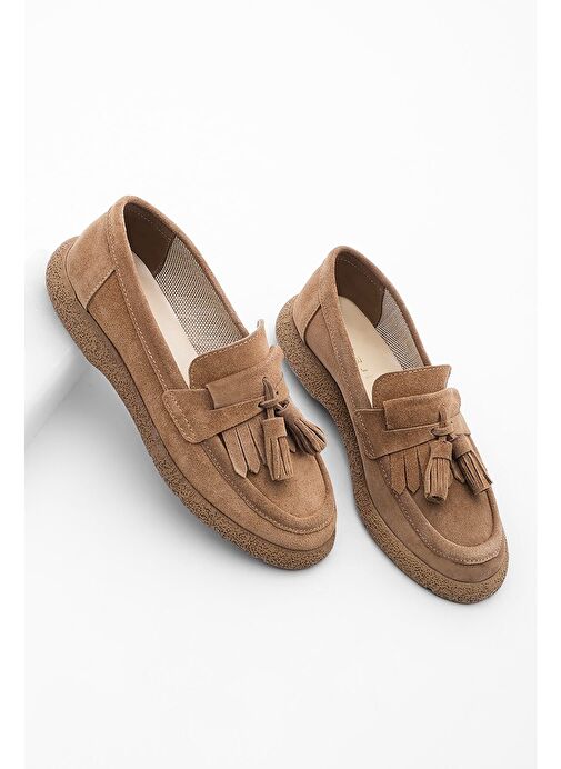 Kadın Hakiki Deri Loafer Günlük Ayakkabı Suma Taba Süet - Görsel 4