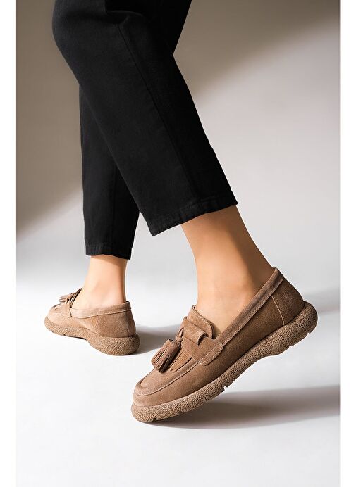 Kadın Hakiki Deri Loafer Günlük Ayakkabı Suma Taba Süet - Görsel 5