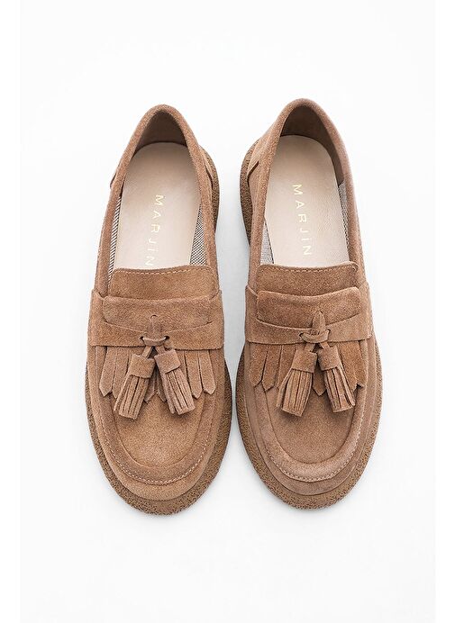 Kadın Hakiki Deri Loafer Günlük Ayakkabı Suma Taba Süet - Görsel 2