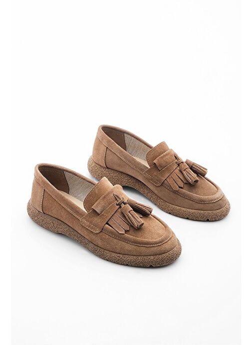 Kadın Hakiki Deri Loafer Günlük Ayakkabı Suma Taba Süet - Görsel 8