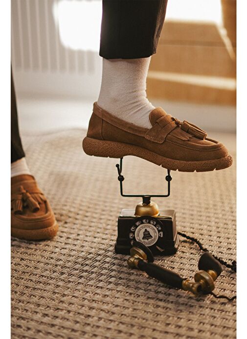 Kadın Hakiki Deri Loafer Günlük Ayakkabı Suma Taba Süet - Görsel 9