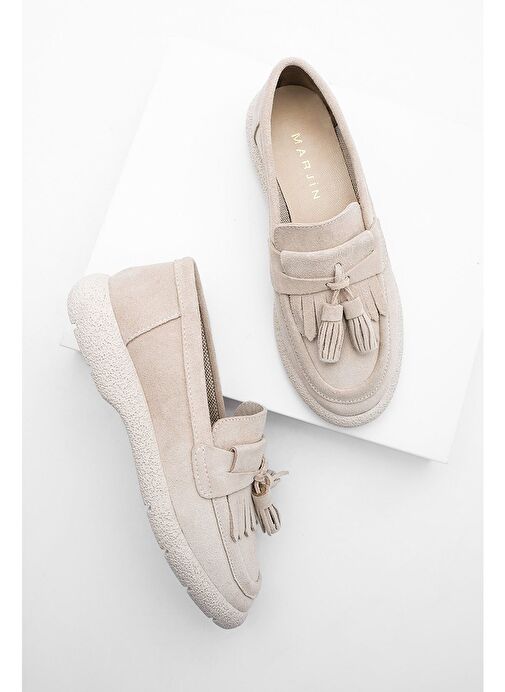 Marjin Kadın Hakiki Deri Loafer Günlük Ayakkabı Suma Bej Süet - Görsel 3
