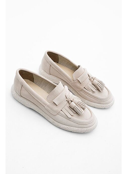 Marjin Kadın Hakiki Deri Loafer Günlük Ayakkabı Suma Bej Süet - Görsel 5