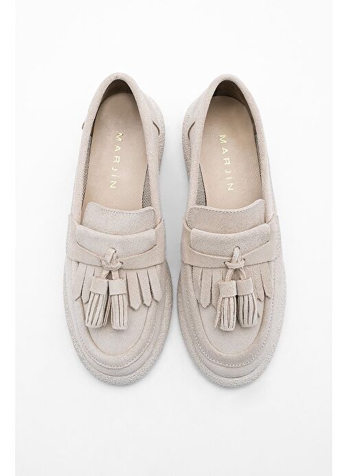 Marjin Kadın Hakiki Deri Loafer Günlük Ayakkabı Suma Bej Süet - Görsel 8