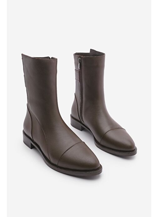 Kadın Hakiki Deri Günlük Bot Fermuarlı Tekas Kahve - Görsel 8