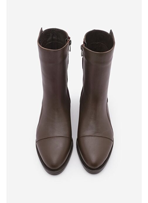 Kadın Hakiki Deri Günlük Bot Fermuarlı Tekas Kahve - Görsel 3