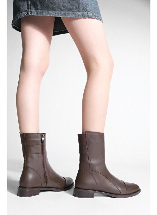 Kadın Hakiki Deri Günlük Bot Fermuarlı Tekas Kahve - Görsel 4