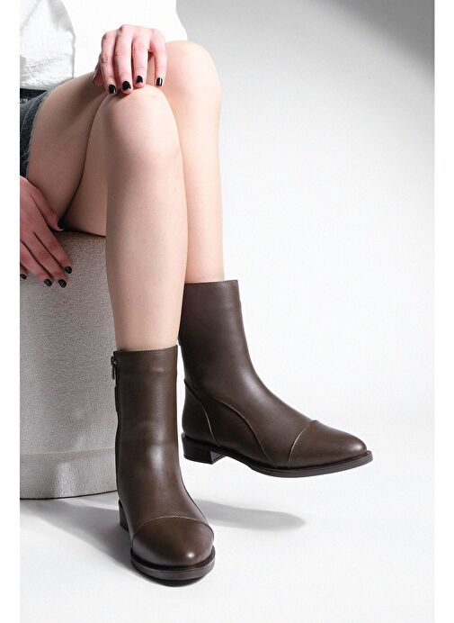 Kadın Hakiki Deri Günlük Bot Fermuarlı Tekas Kahve - Görsel 7