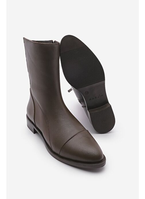 Kadın Hakiki Deri Günlük Bot Fermuarlı Tekas Kahve - Görsel 5