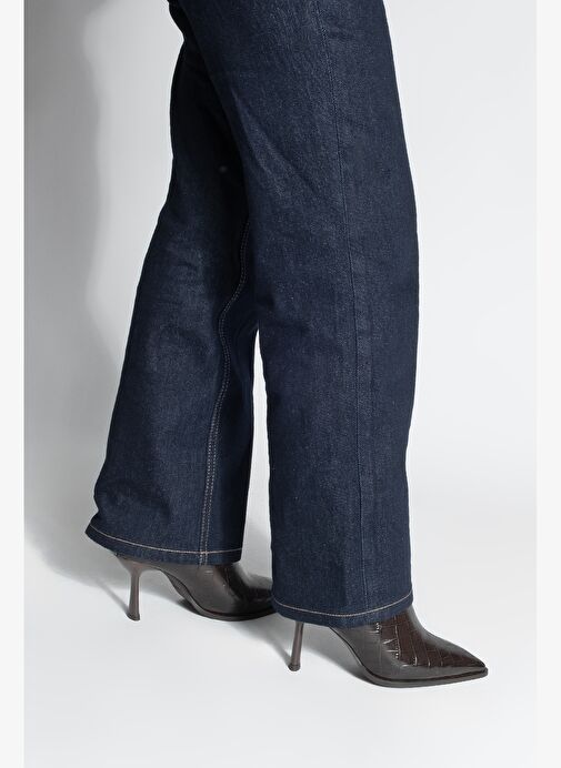 Kadın Topuklu Bot Sivri Burun Kadeh Ökçe Arkadan Fermuarlı Günlük Klasik Bot Monos Kahve Croco - Görsel 5