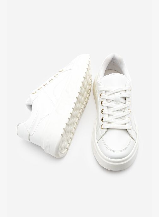 Kadın Sneaker Kalın Desenli Taban Bağcıklı Spor Ayakkabı Bekor Beyaz - Görsel 9