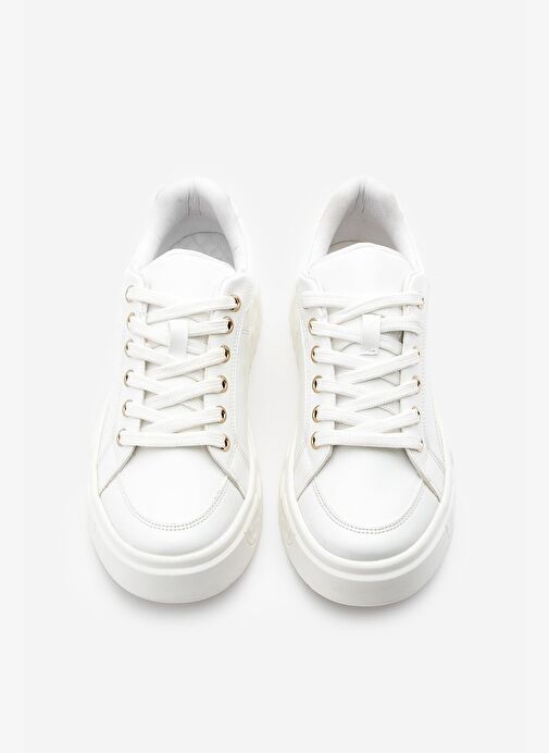 Kadın Sneaker Kalın Desenli Taban Bağcıklı Spor Ayakkabı Bekor Beyaz - Görsel 8